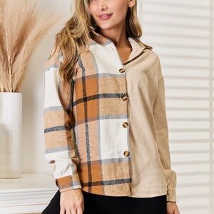 Double Take Perfee Plaid Print Dropped Shoulder Shirt